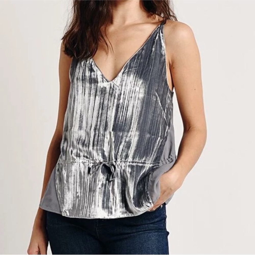 J Brand Lucy Velvet Peplum Cami Top Dark Whistle Grey NWT Size Small